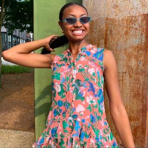 SOLD! Saloni Peach Tilly Ruffle Dress Floral Sleeveless